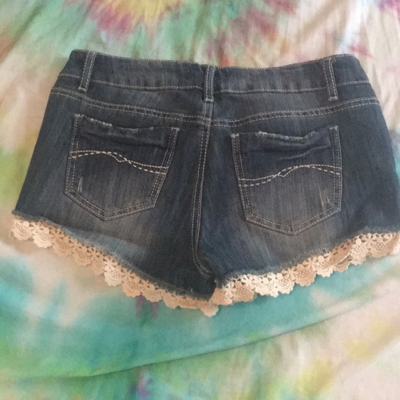 Empyre dark denim short shorts crochet detailing 9 - Picture 2 of 3